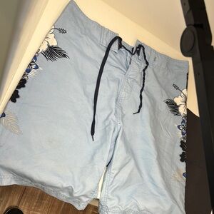 Blue Quick-Dry Board Shorts with Adjustable Waist